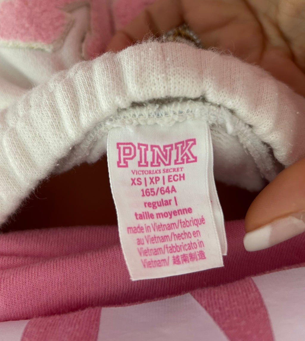 VS PINK Cream Wide Leg Sweatpants XS | Textured Appliqués & Satin Bow