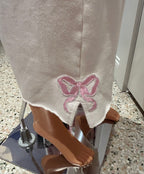 VS PINK Cream Wide Leg Sweatpants XS | Textured Appliqués & Satin Bow
