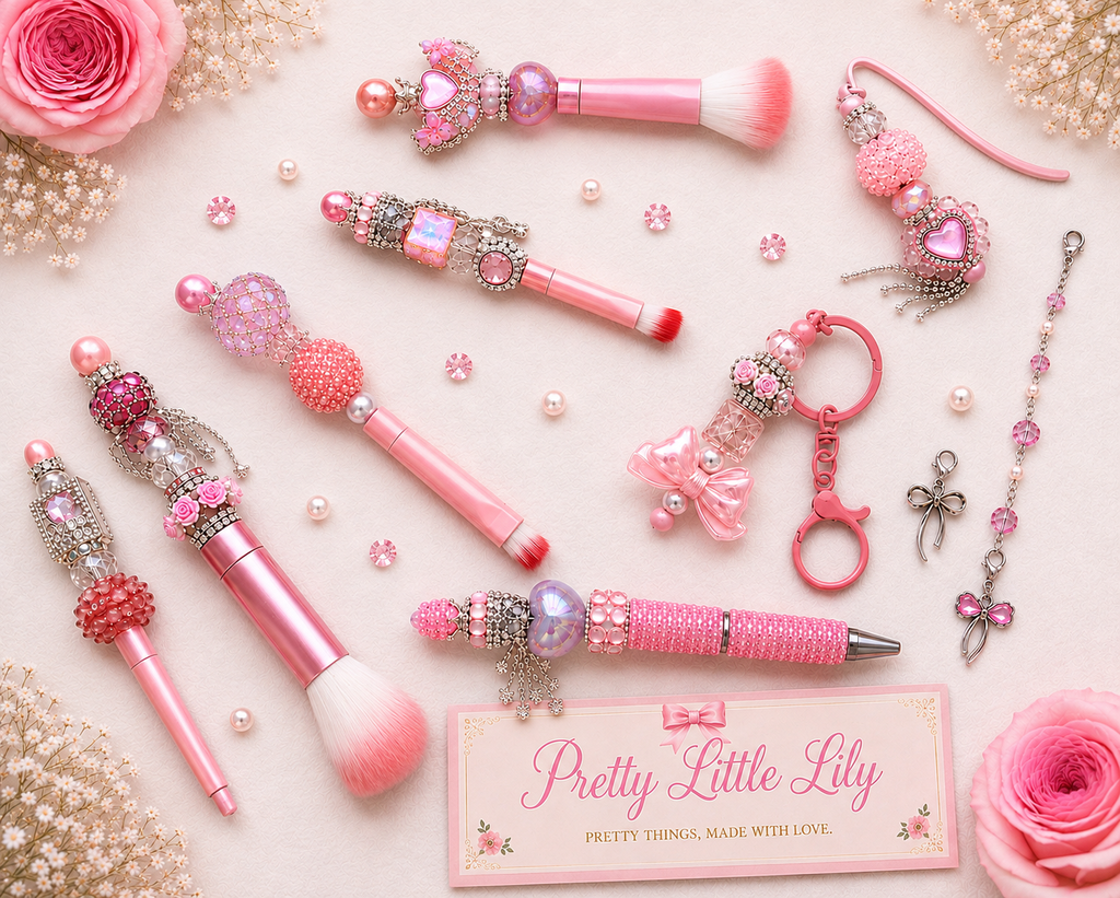Pretty Little Lily 9-Piece Sparkle Gift Set – Beaded Accessories & Makeup Brushes