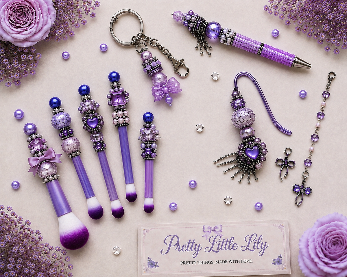 Pretty Little Lily 9-Piece Sparkle Gift Set – Beaded Accessories & Makeup Brushes