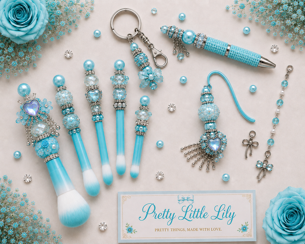 Pretty Little Lily 9-Piece Sparkle Gift Set – Beaded Accessories & Makeup Brushes