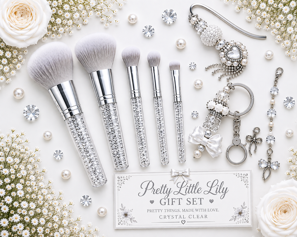 Pretty Little Lily 9-Piece Sparkle Gift Set – Beaded Accessories & Makeup Brushes