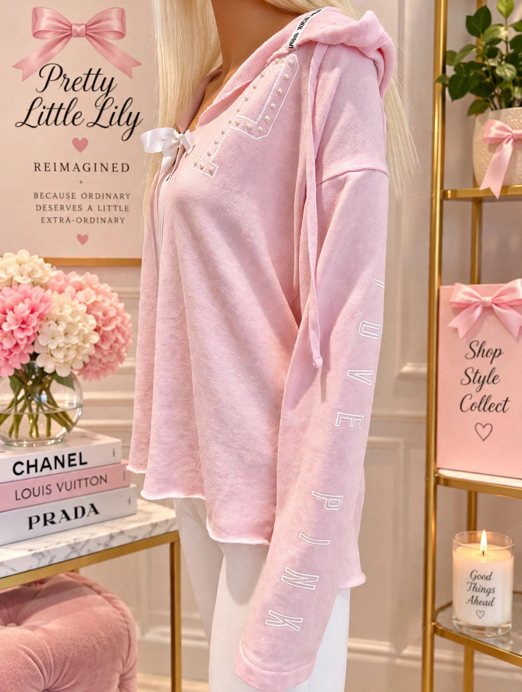 Victoria’s Secret PINK REIMAGINED Pearl Bow Hoodie – Medium